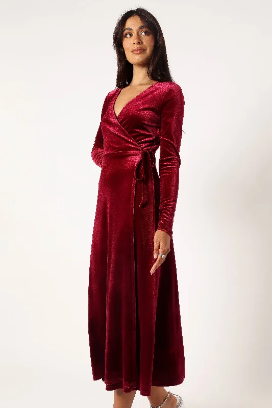 Darby Long Sleeve Midi Dress - Burgundy